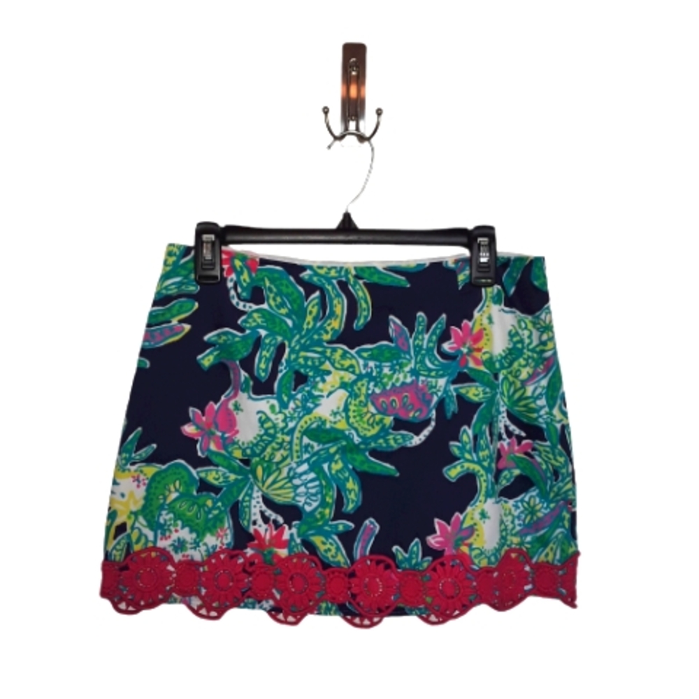 Lilly Pulitzer Multi-Colored Floral Half-Zip Bright Navy Trunk Show Tate Skirt